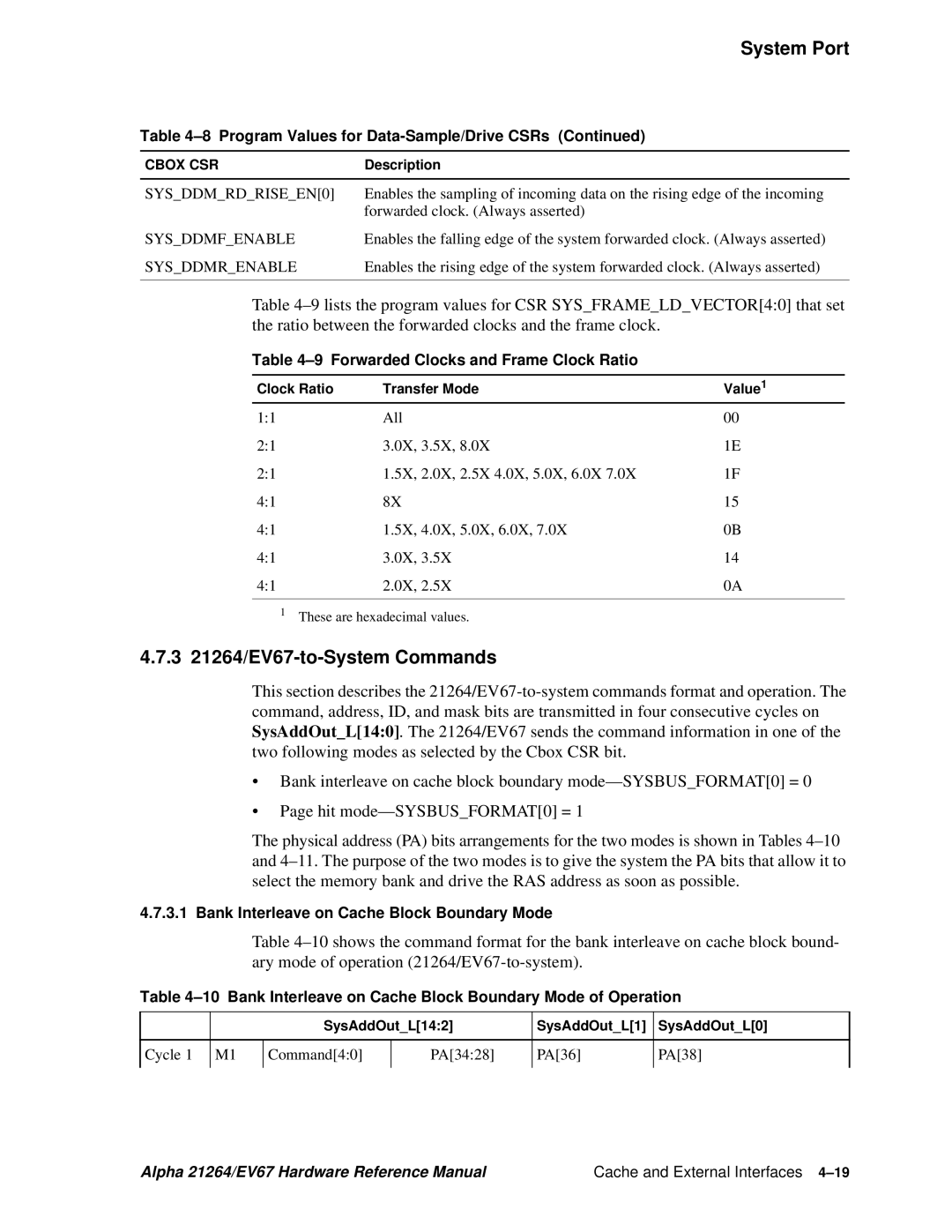 Compaq specifications 3 21264/EV67-to-System Commands, Forwarded Clocks and Frame Clock Ratio 