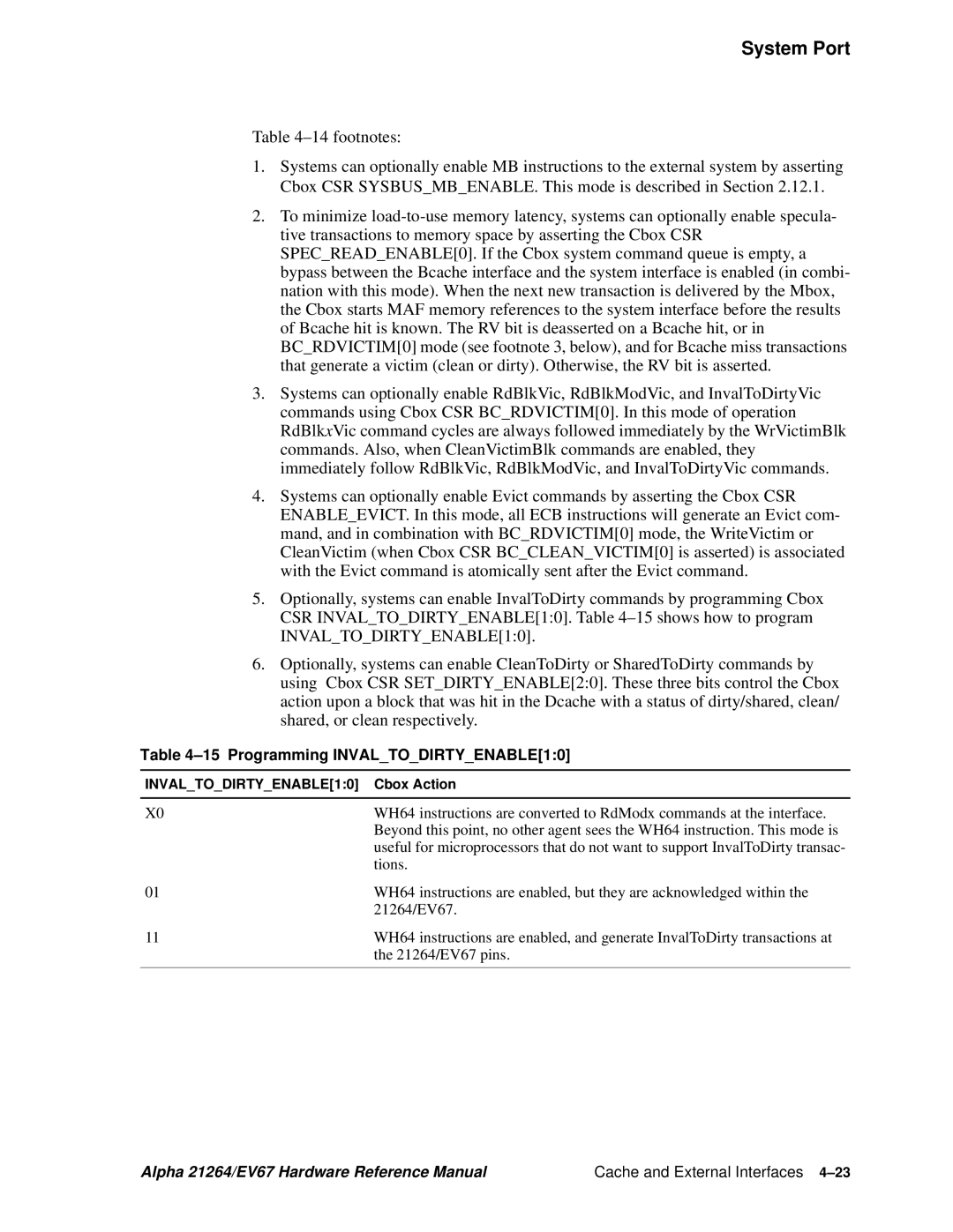 Compaq 21264, EV67 specifications Programming INVALTODIRTYENABLE10 