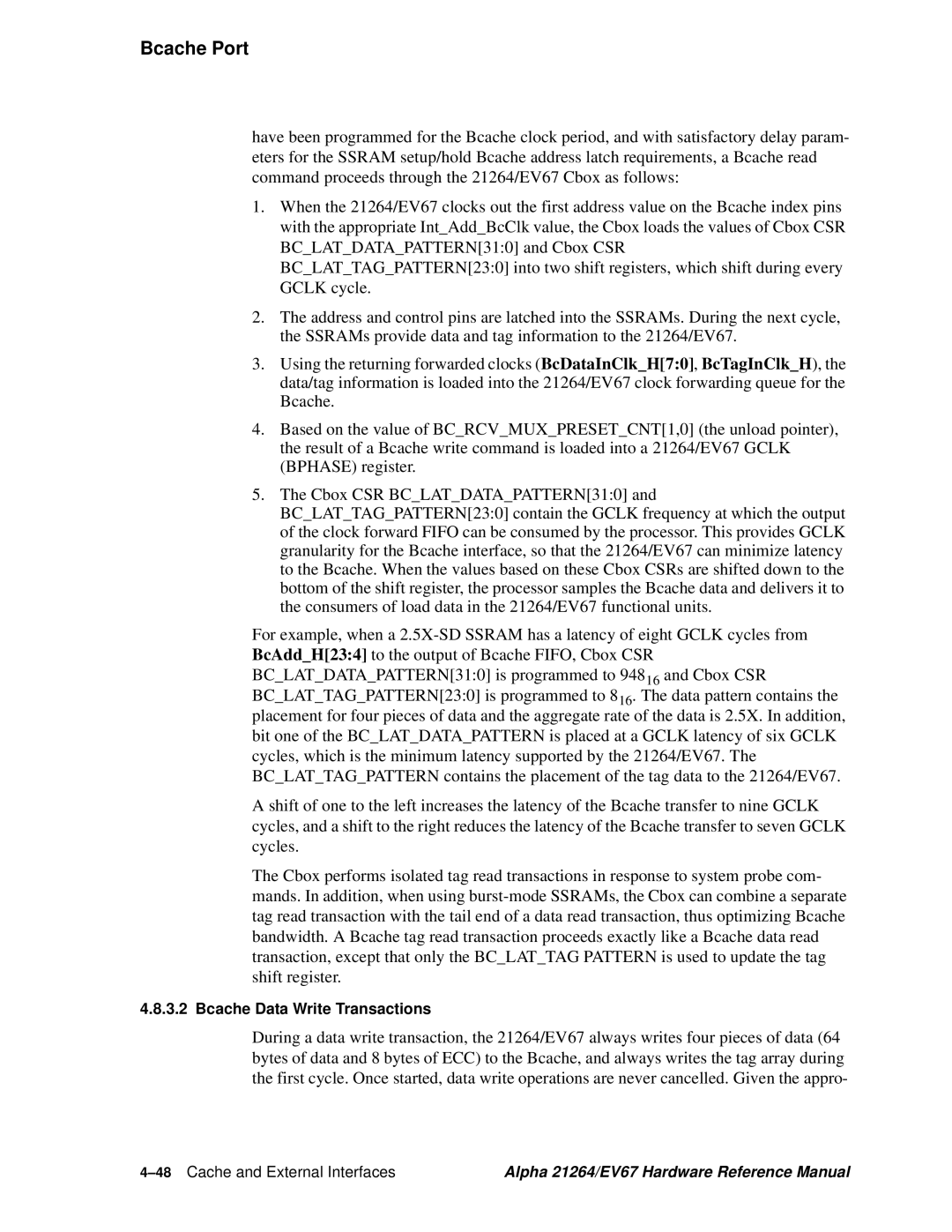 Compaq EV67, 21264 specifications Bcache Data Write Transactions, 48Cache and External Interfaces 