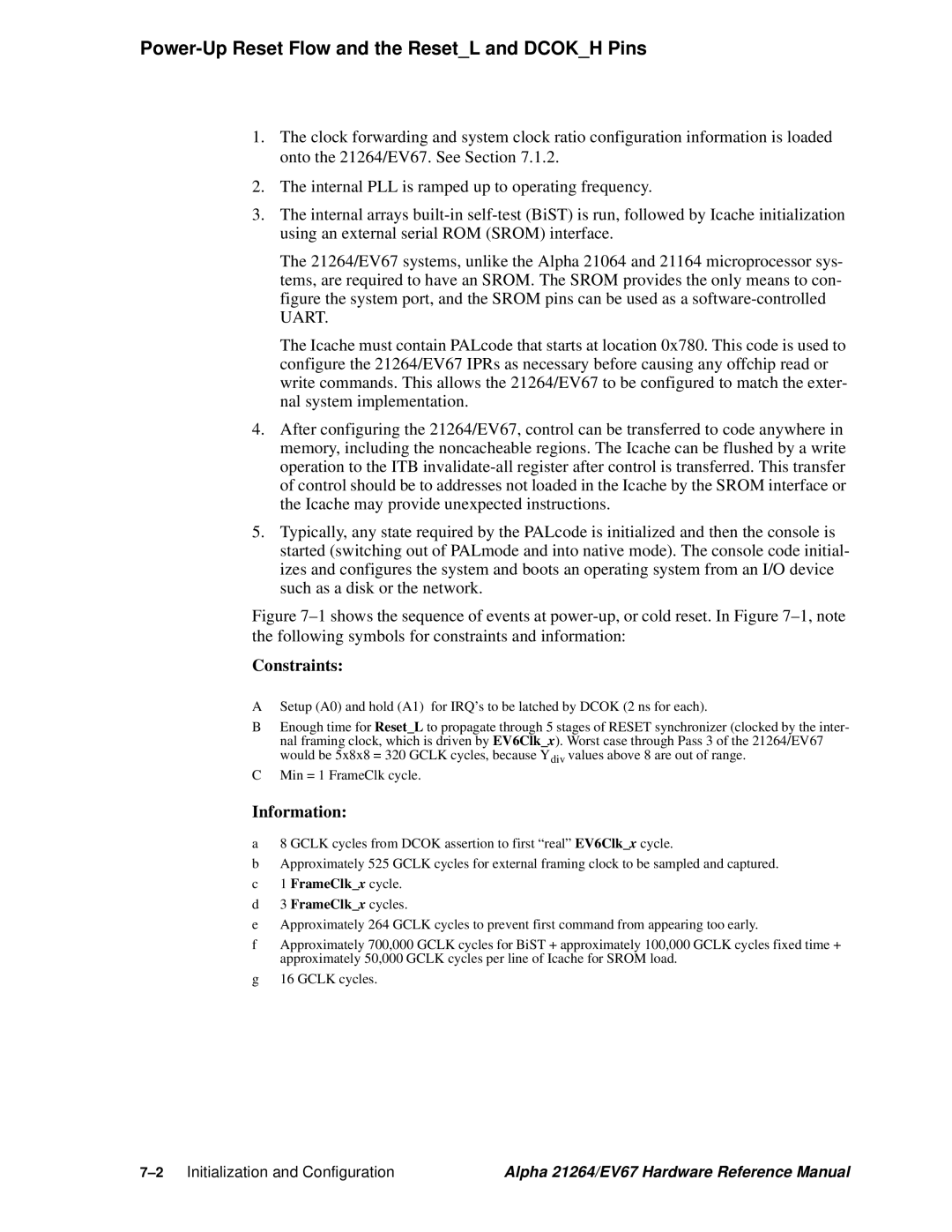 Compaq EV67, 21264 specifications Power-Up Reset Flow and the ResetL and Dcokh Pins, Constraints 