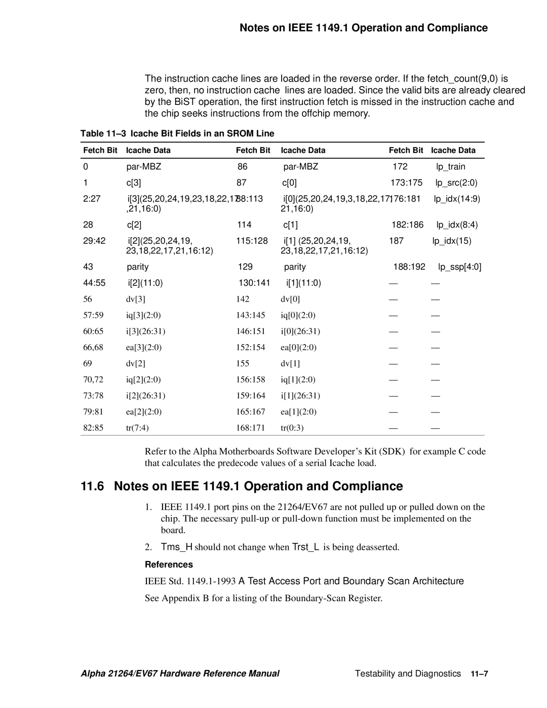 Compaq 21264 See Appendix B for a listing of the Boundary-Scan Register, Icache Bit Fields in an Srom Line, References 