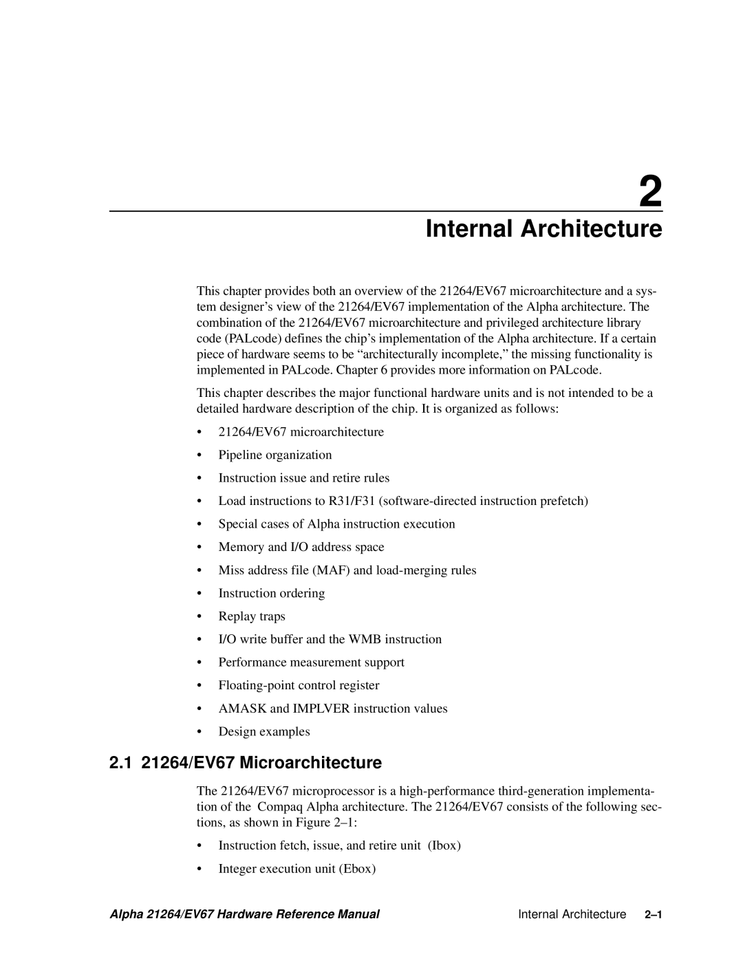 Compaq specifications Internal Architecture, 21264/EV67 Microarchitecture 