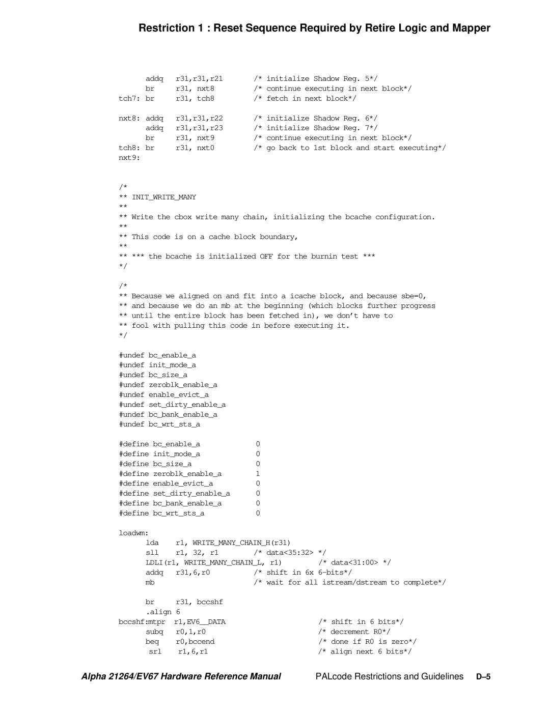 Compaq 21264, EV67 specifications PALcode Restrictions and Guidelines D-5, Initwritemany 