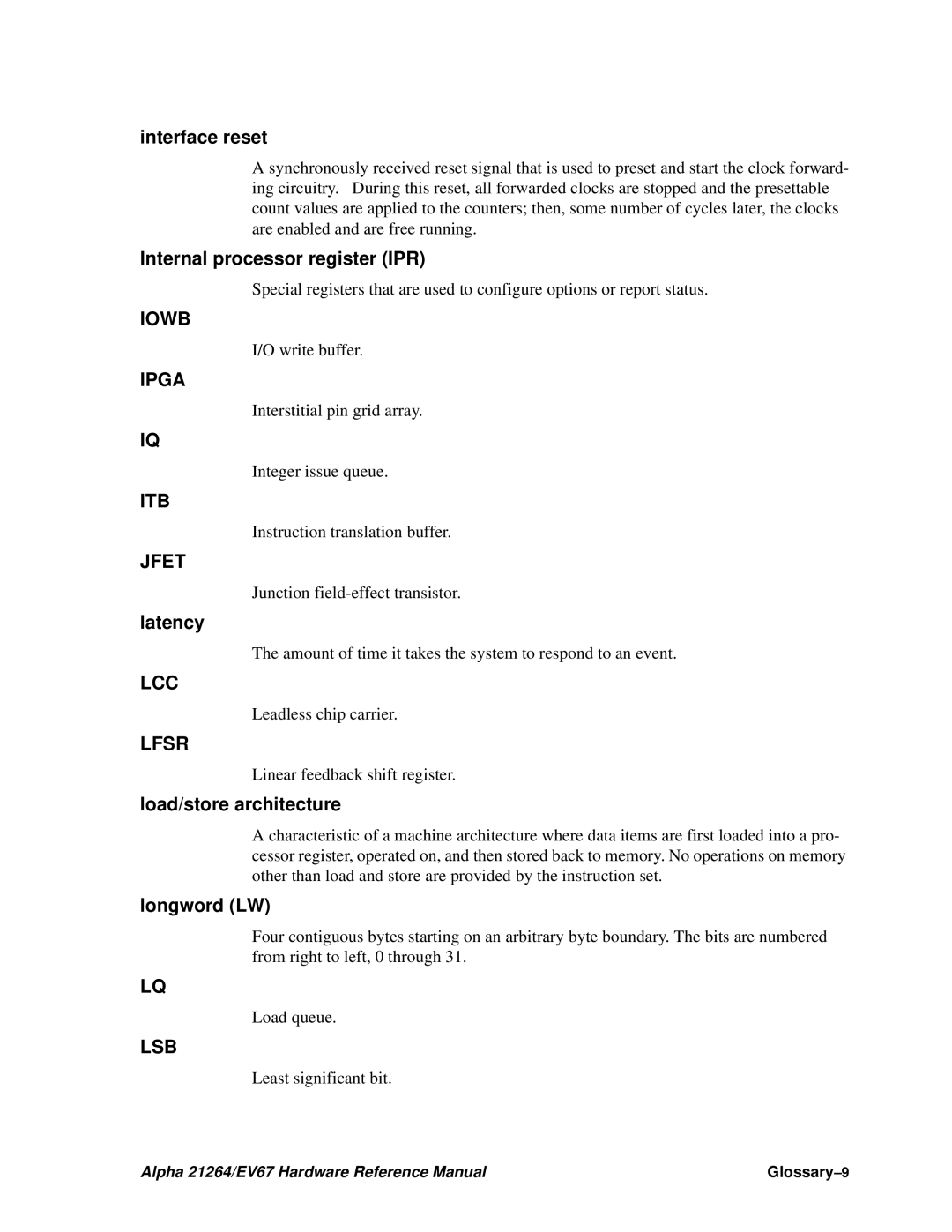 Compaq 21264, EV67 specifications Iowb, Ipga, Itb, Jfet, Lcc, Lfsr, Lsb 