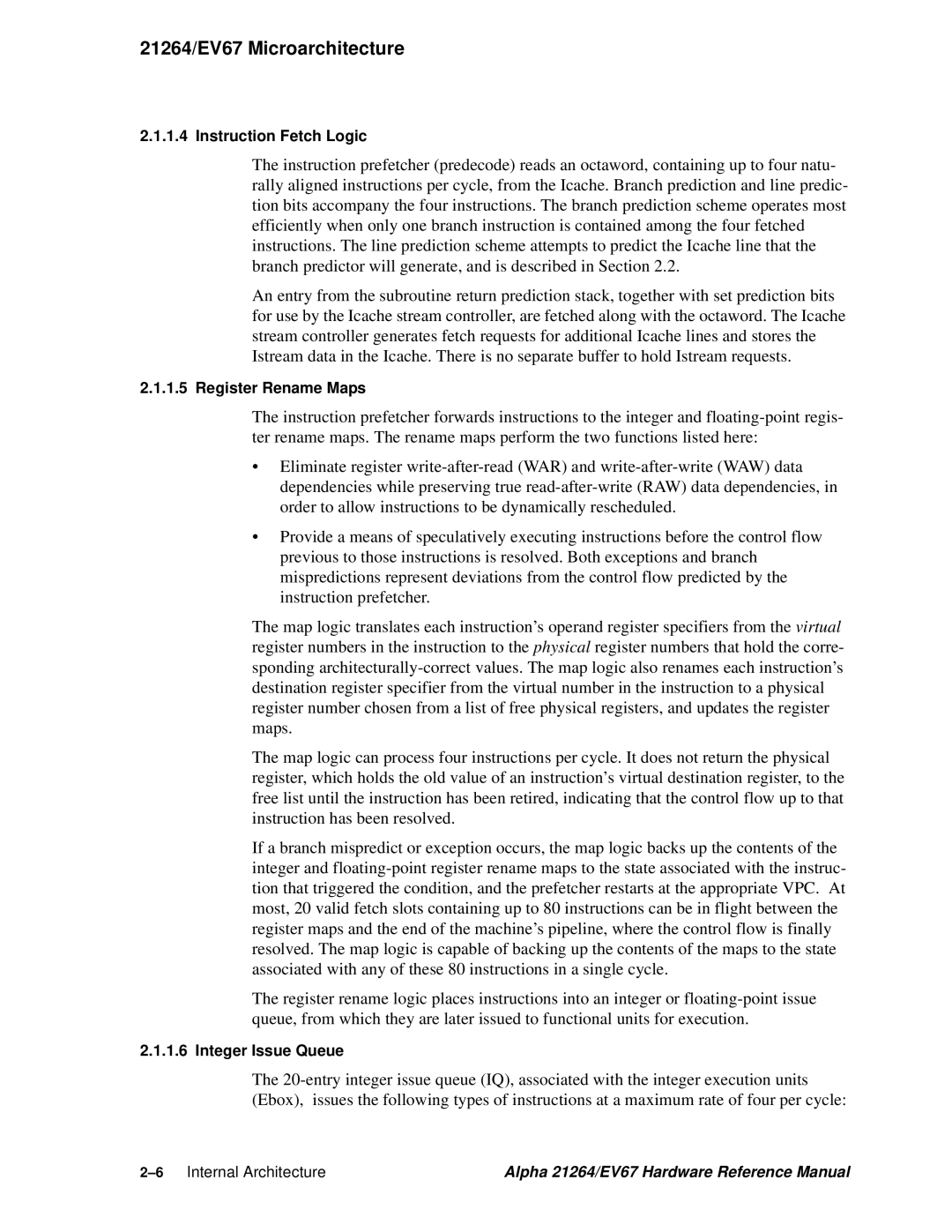 Compaq EV67, 21264 specifications Instruction Fetch Logic, Register Rename Maps, Integer Issue Queue 