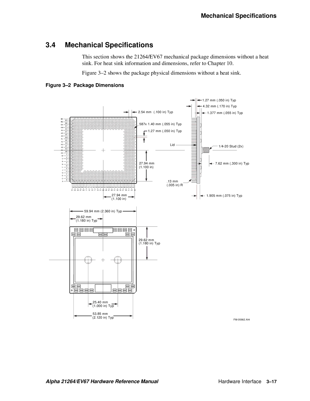 Compaq 21264, EV67 specifications Mechanical Specifications 