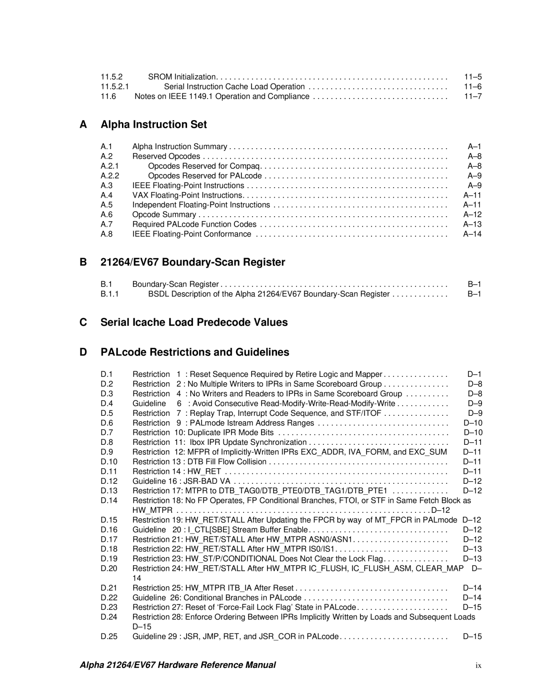 Compaq specifications Alpha Instruction Set, 21264/EV67 Boundary-Scan Register 