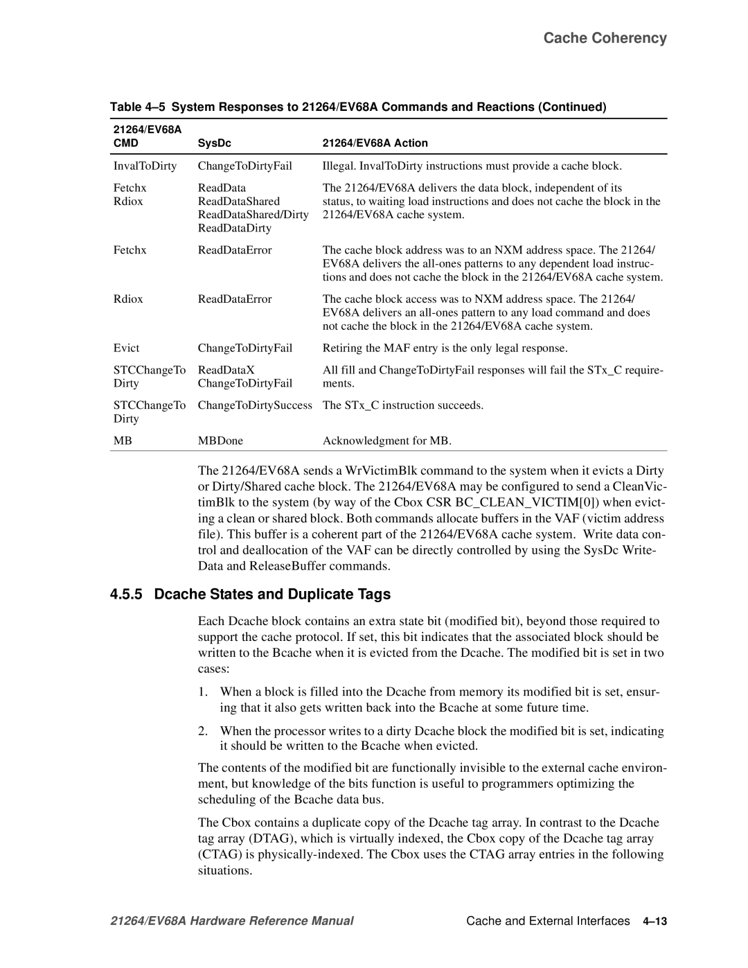 Compaq EV68A specifications Dcache States and Duplicate Tags 