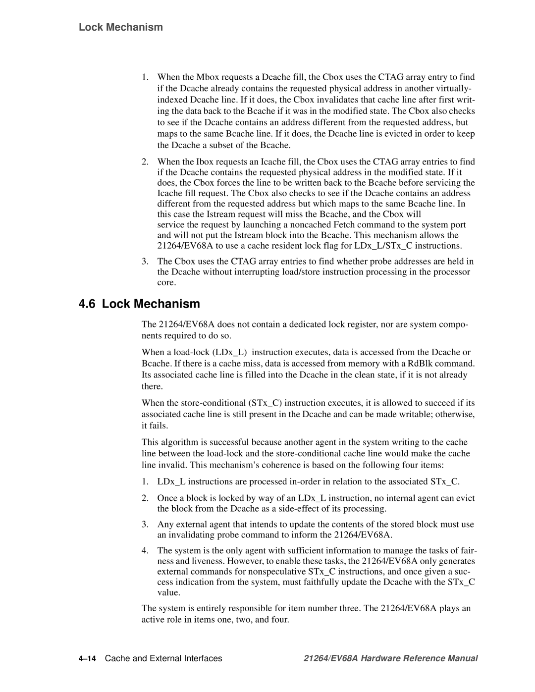 Compaq EV68A specifications Lock Mechanism, 14Cache and External Interfaces 