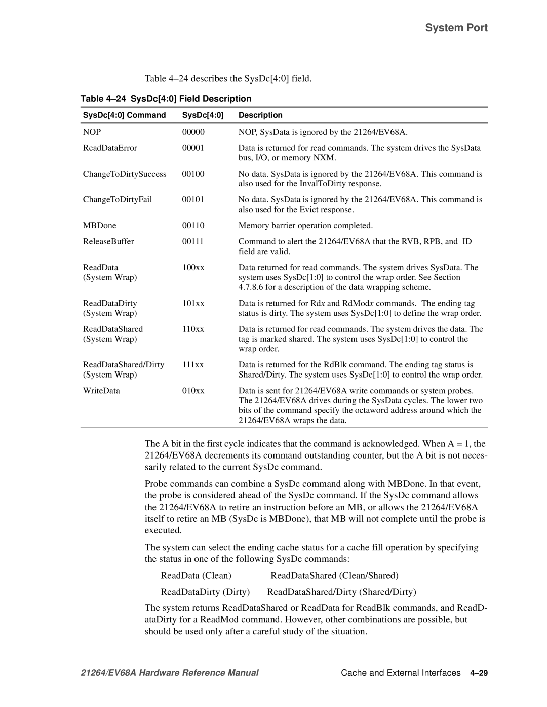 Compaq EV68A specifications 24describes the SysDc40 field, SysDc40 Field Description 