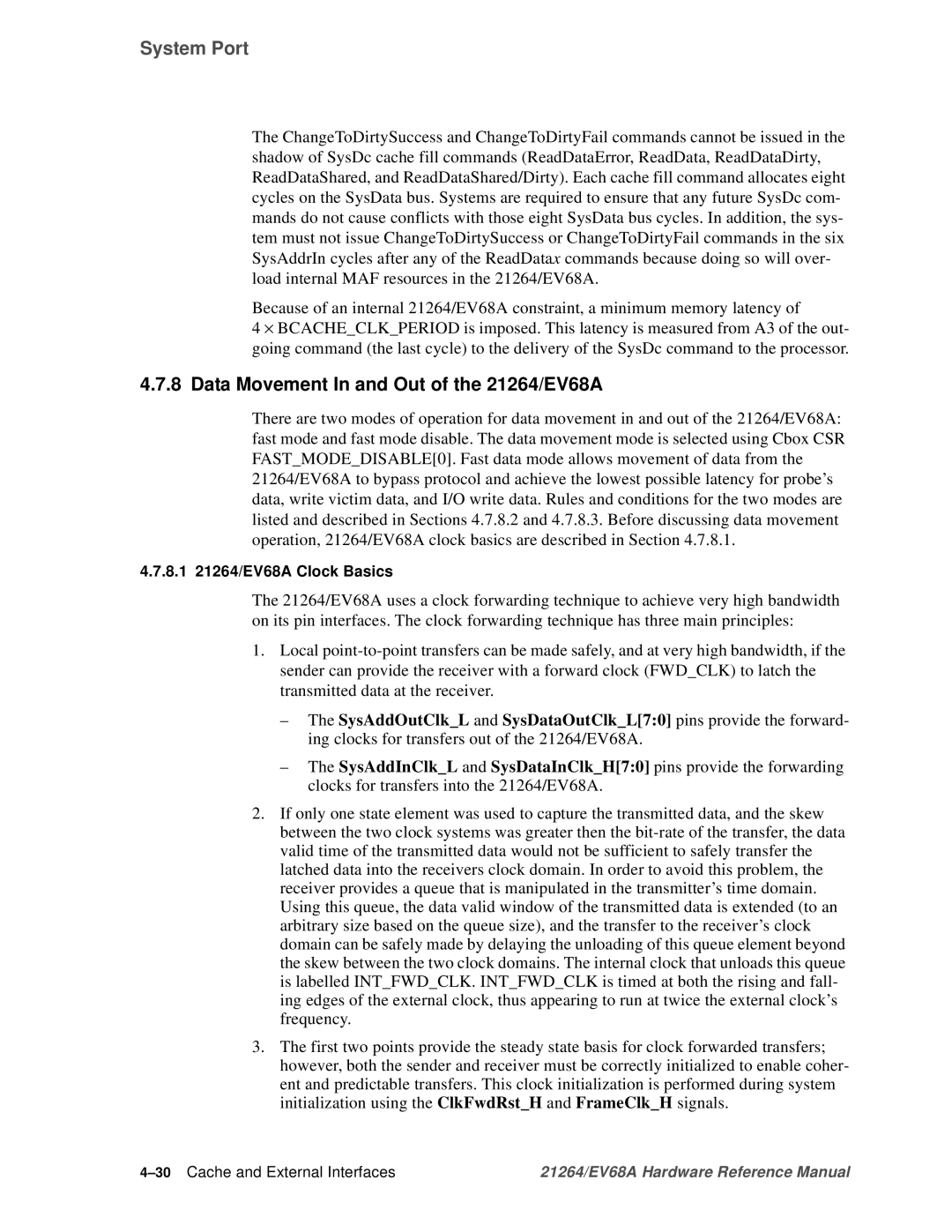 Compaq Data Movement In and Out of the 21264/EV68A, 8.1 21264/EV68A Clock Basics, 30Cache and External Interfaces 