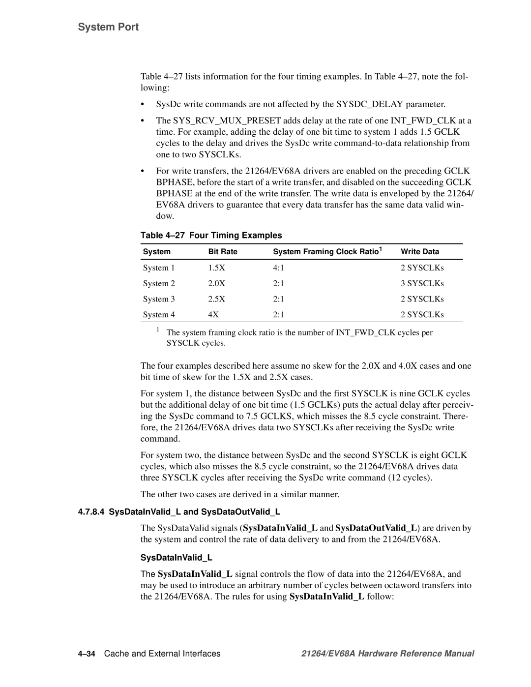 Compaq EV68A specifications Four Timing Examples, SysDataInValidL and SysDataOutValidL, 34Cache and External Interfaces 