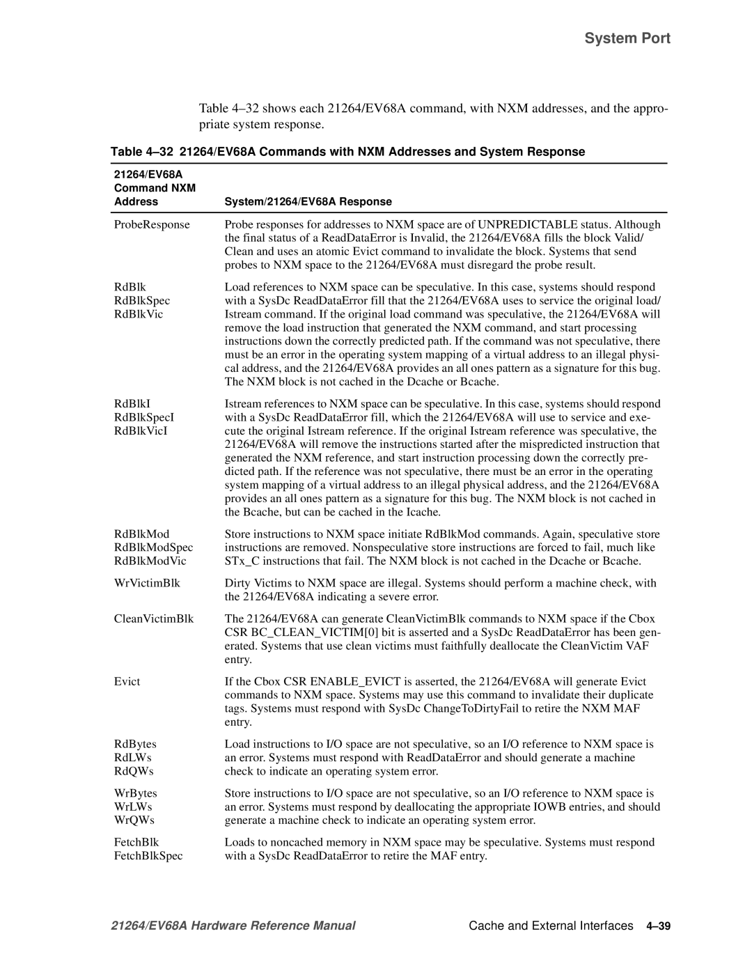 Compaq specifications 21264/EV68A Command NXM Address System/21264/EV68A Response 