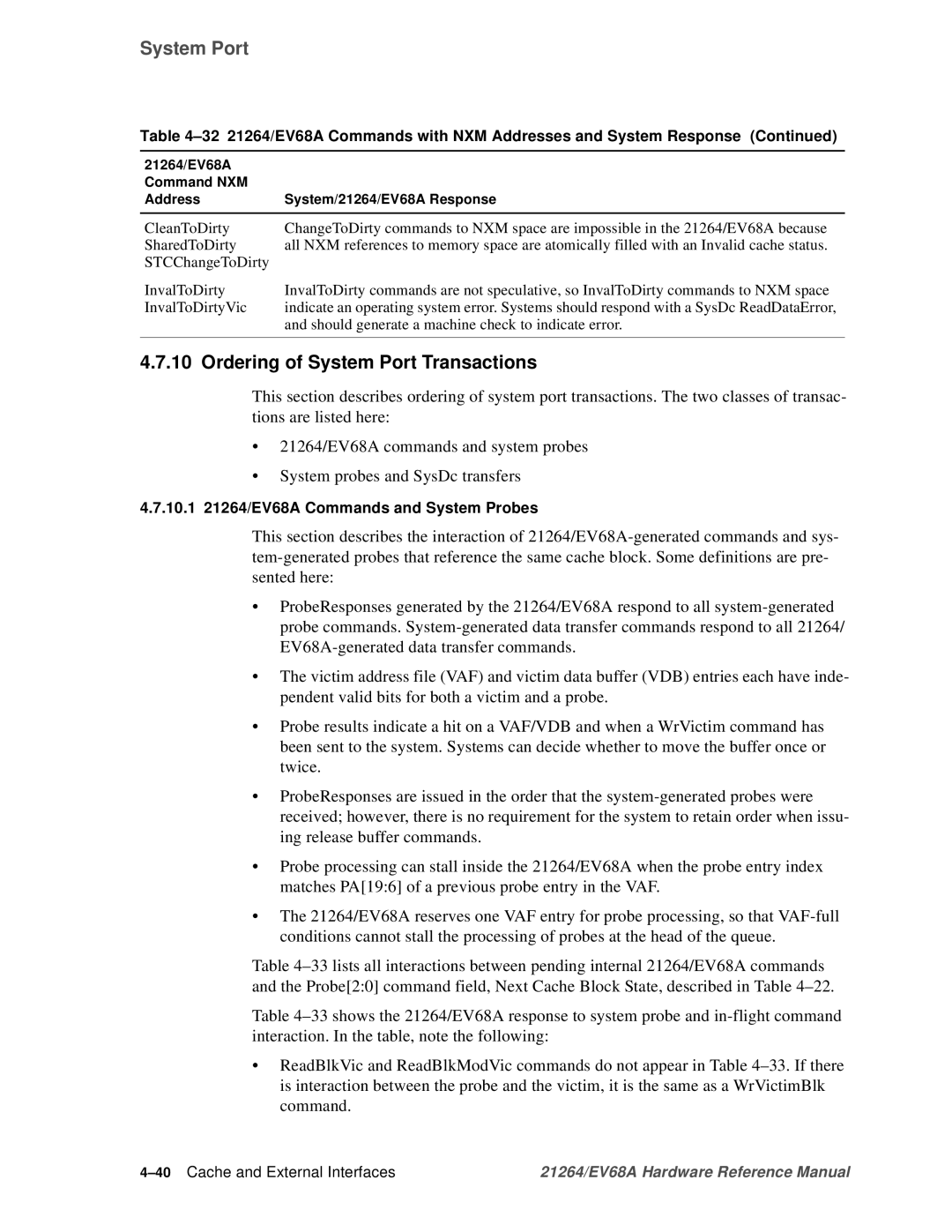 Compaq specifications Ordering of System Port Transactions, 10.1 21264/EV68A Commands and System Probes 