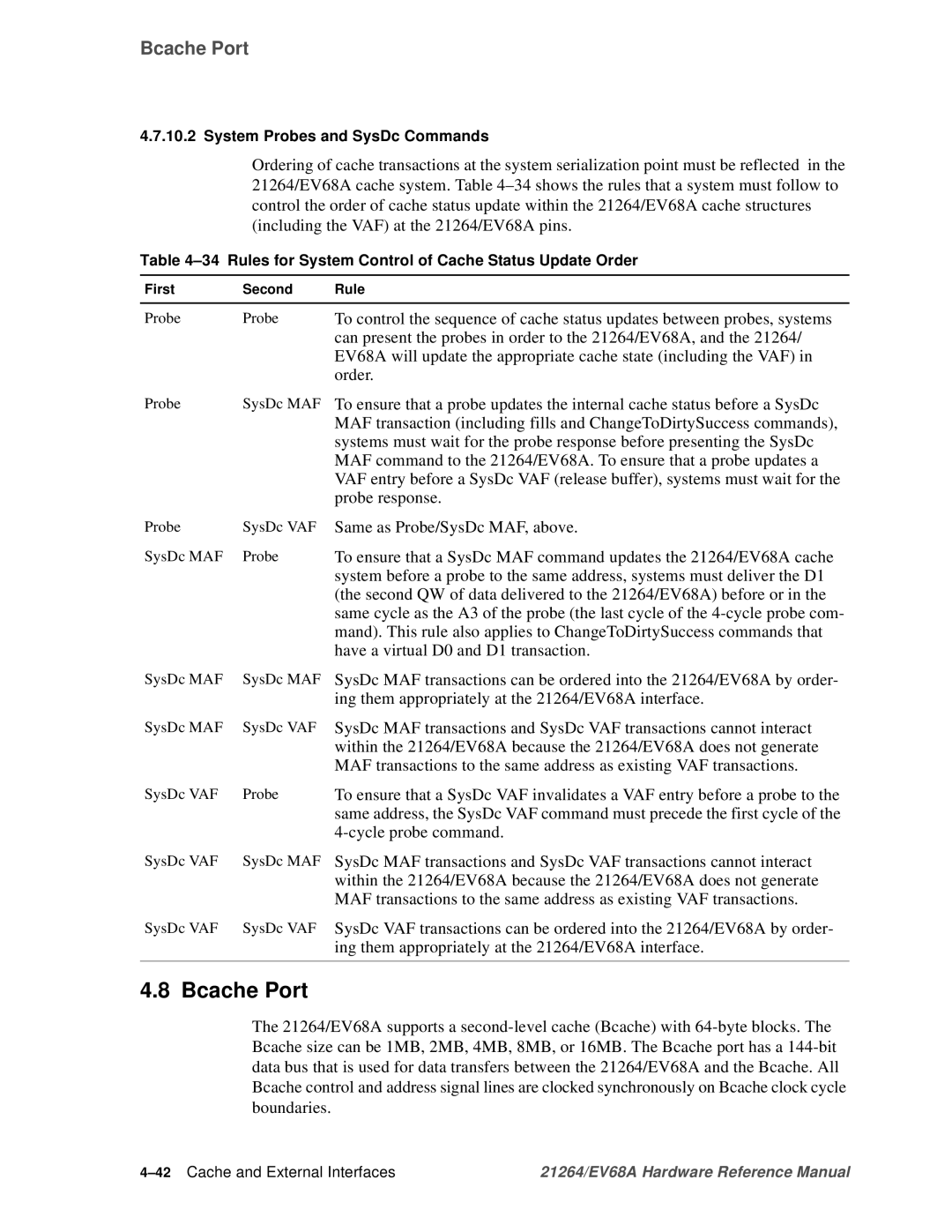 Compaq EV68A specifications Bcache Port 