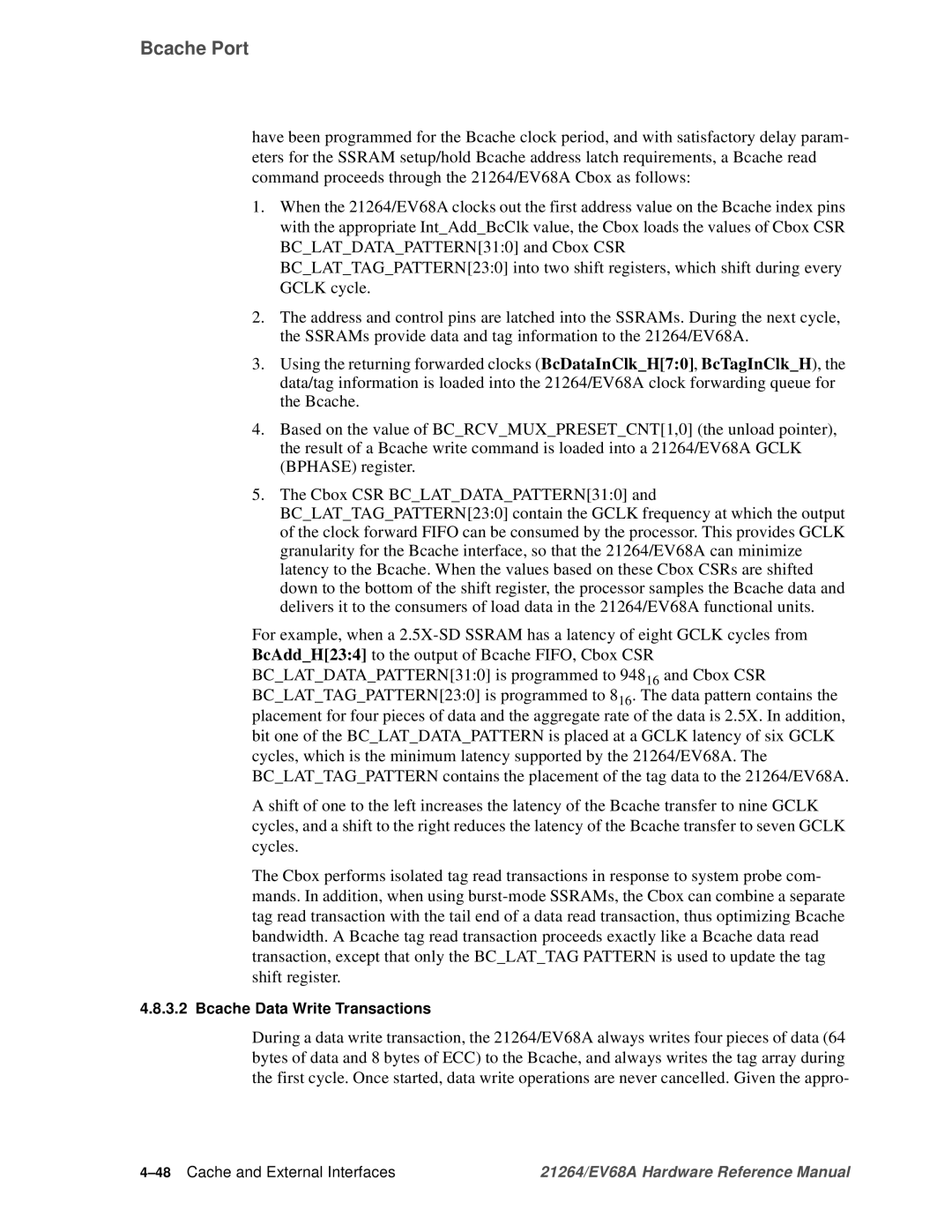 Compaq EV68A specifications Bcache Data Write Transactions, 48Cache and External Interfaces 