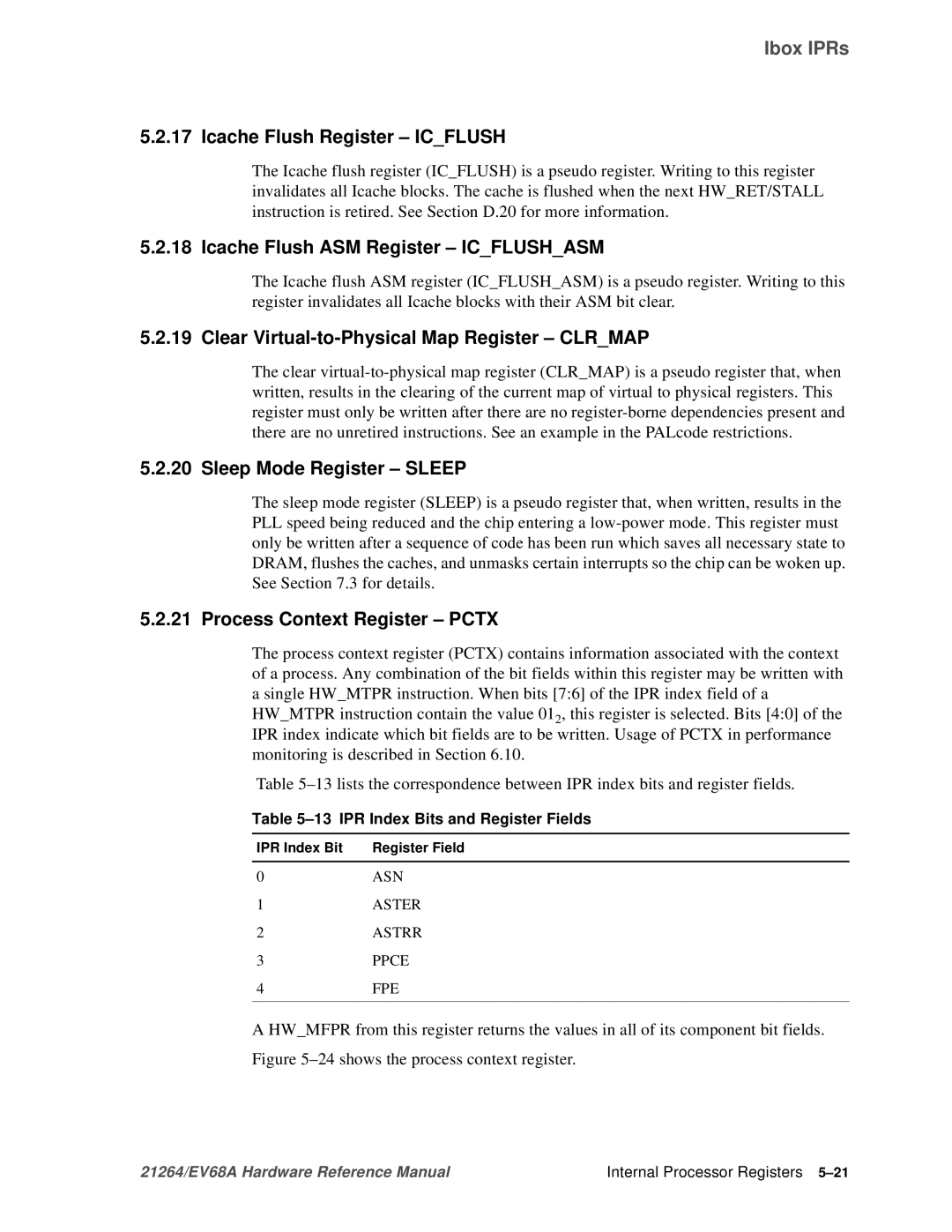 Compaq EV68A specifications Icache Flush Register Icflush, Icache Flush ASM Register Icflushasm, Sleep Mode Register Sleep 