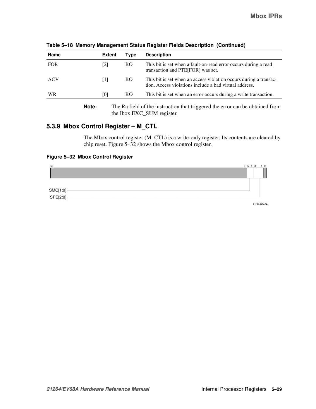 Compaq EV68A specifications Mbox Control Register Mctl, For, Acv 