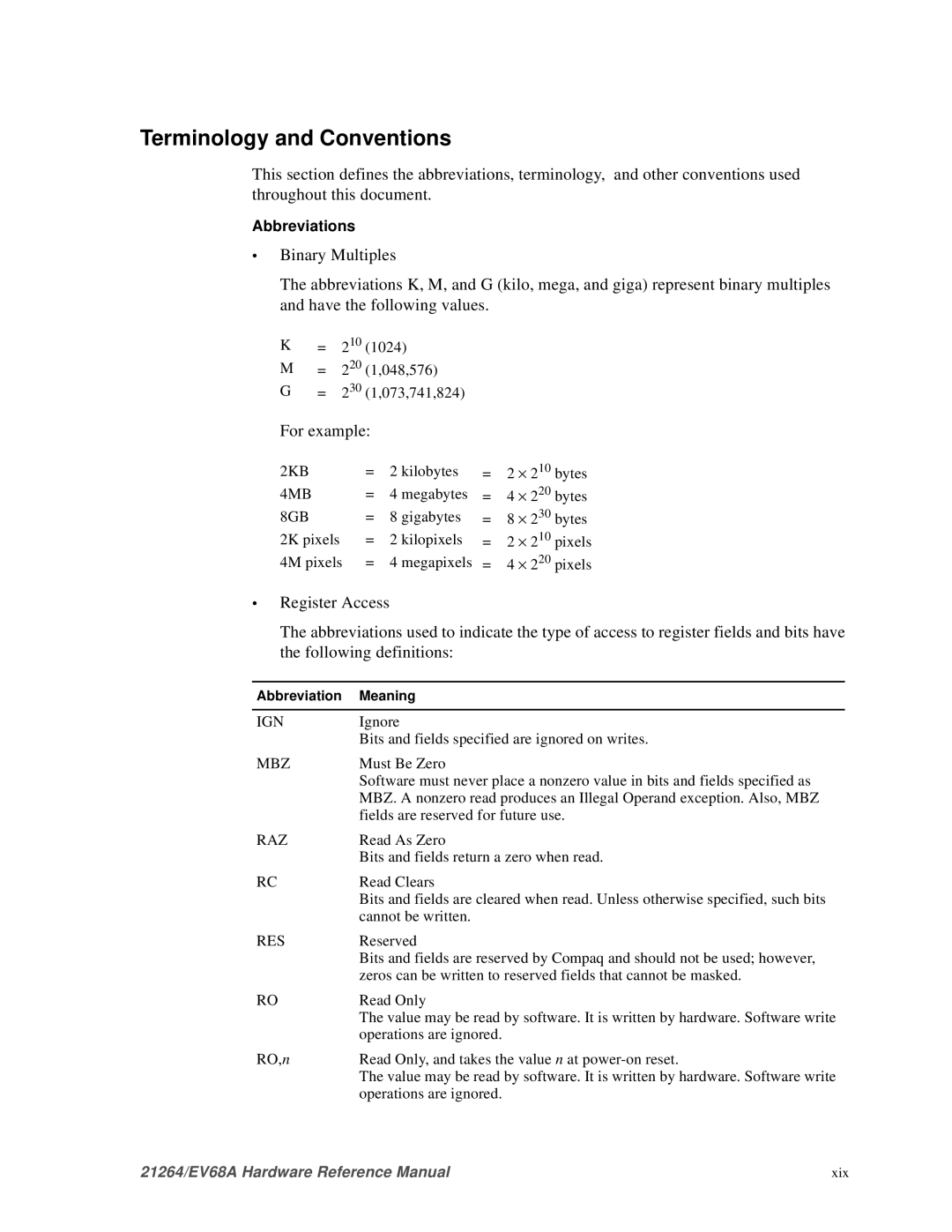 Compaq EV68A specifications Terminology and Conventions, For example, Abbreviations 