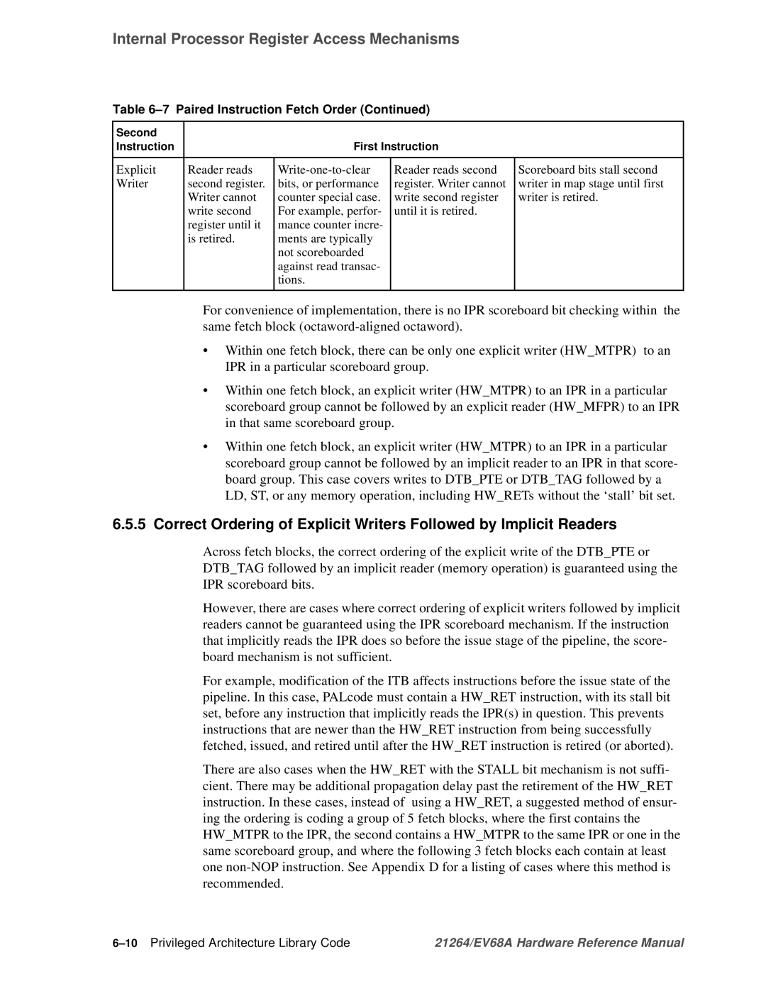 Compaq EV68A specifications 10Privileged Architecture Library Code 