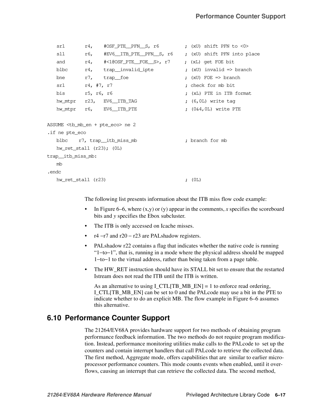 Compaq EV68A specifications Performance Counter Support 