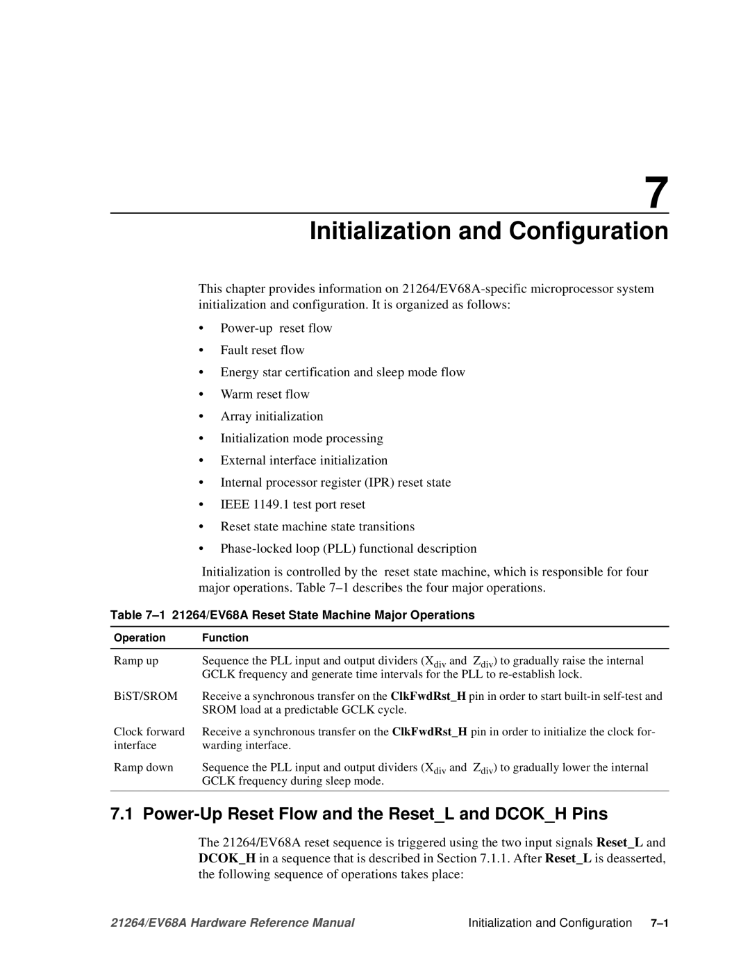 Compaq EV68A specifications Initialization and Configuration, Power-Up Reset Flow and the ResetL and Dcokh Pins 