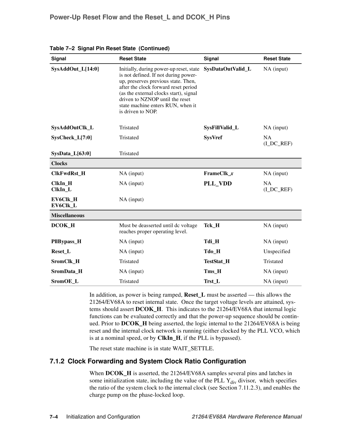 Compaq EV68A specifications Clock Forwarding and System Clock Ratio Configuration, Pllvdd 