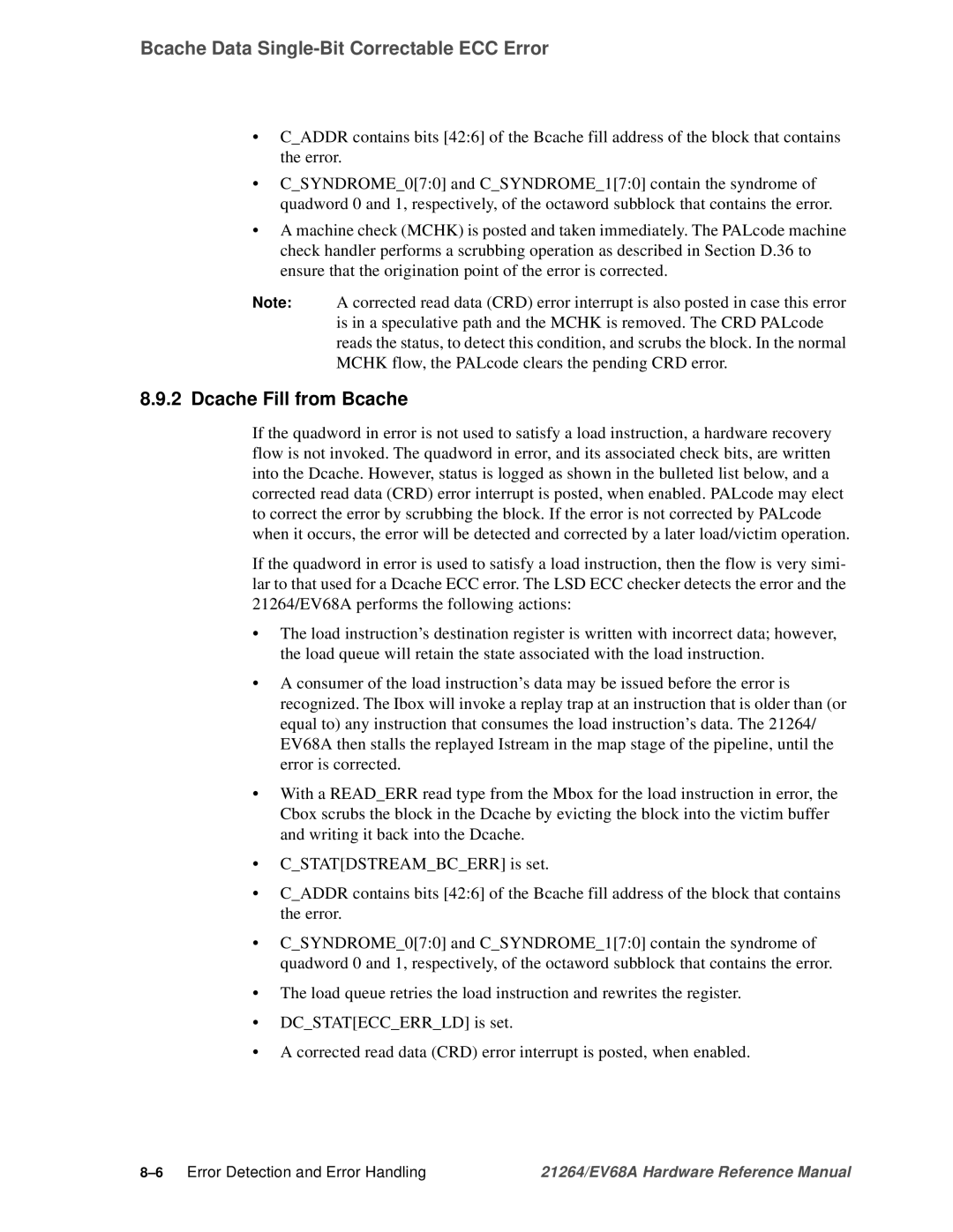 Compaq EV68A specifications Bcache Data Single-Bit Correctable ECC Error, Dcache Fill from Bcache 