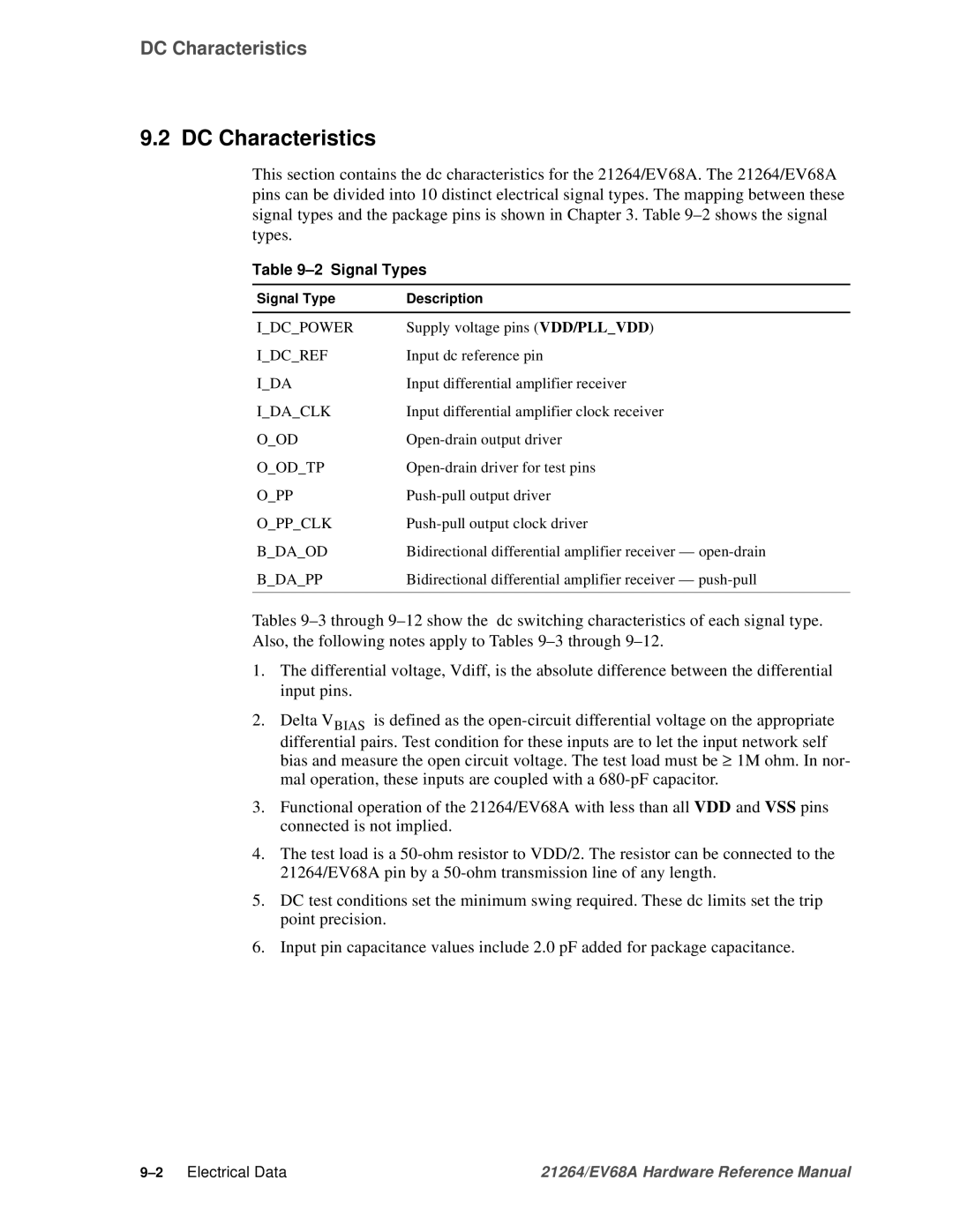 Compaq EV68A specifications DC Characteristics, Signal Types, Idcpower 