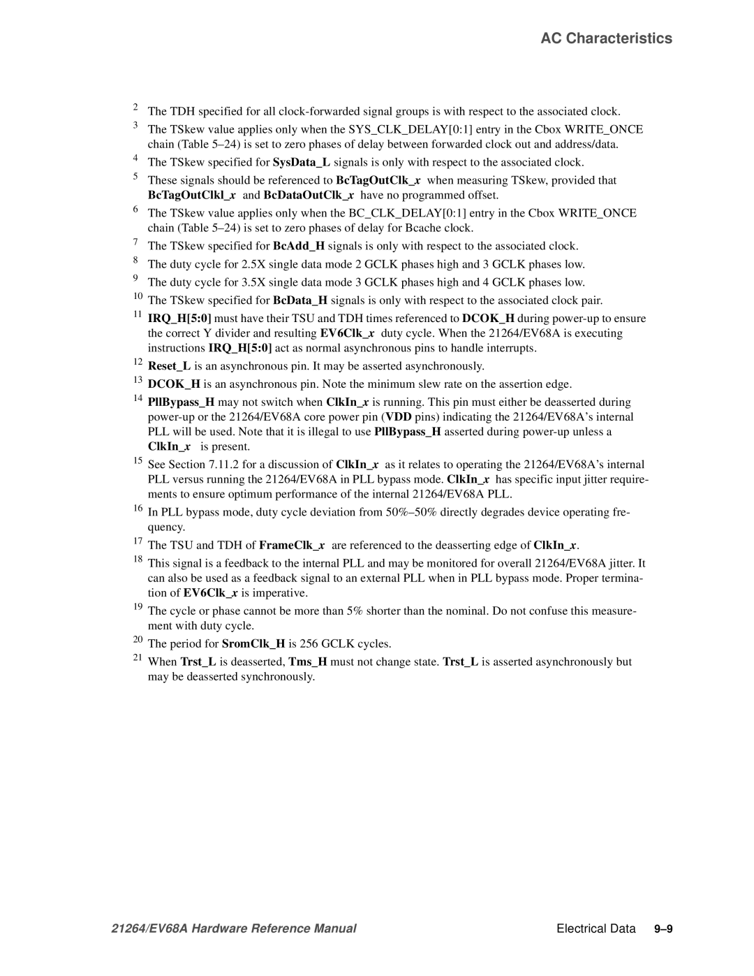 Compaq EV68A specifications AC Characteristics 