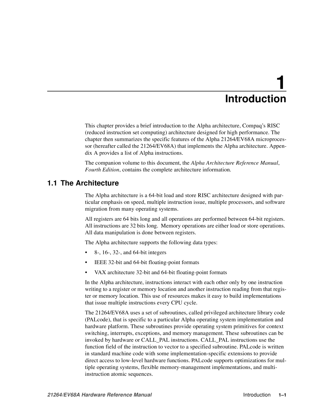 Compaq EV68A specifications Introduction, Architecture 