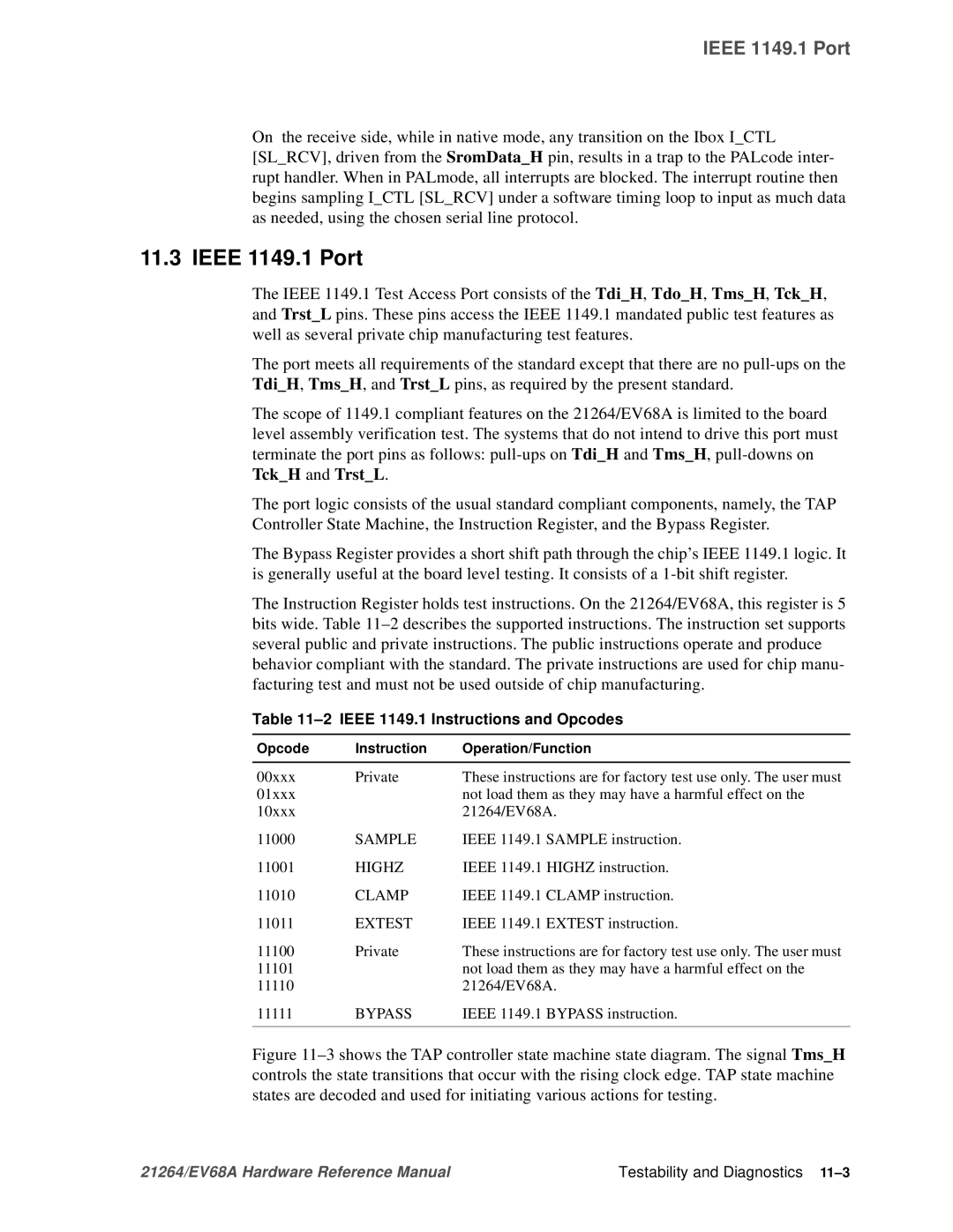 Compaq EV68A specifications Ieee 1149.1 Port, Ieee 1149.1 Instructions and Opcodes 