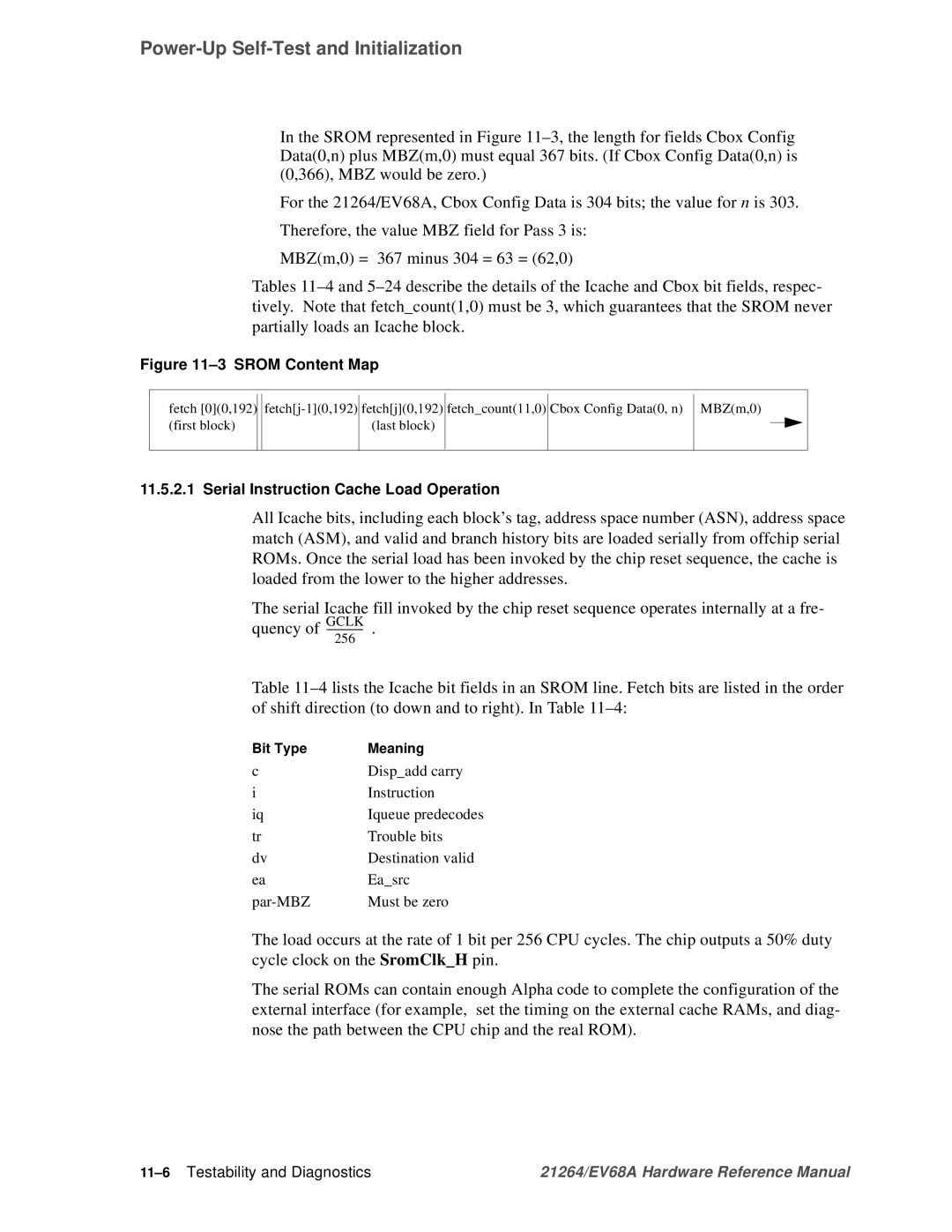 Compaq EV68A specifications Serial Instruction Cache Load Operation, 11-6Testability and Diagnostics 