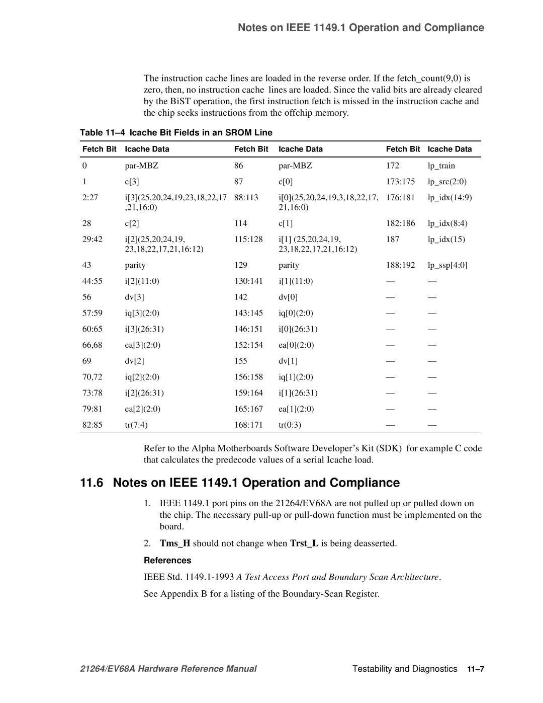 Compaq EV68A See Appendix B for a listing of the Boundary-Scan Register, Icache Bit Fields in an Srom Line, References 