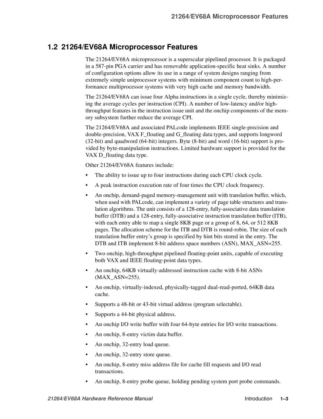 Compaq specifications 21264/EV68A Microprocessor Features 