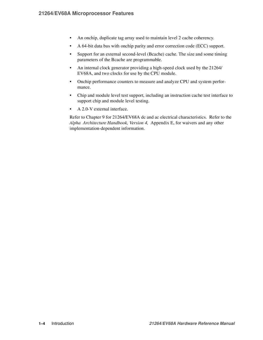 Compaq specifications 21264/EV68A Microprocessor Features 