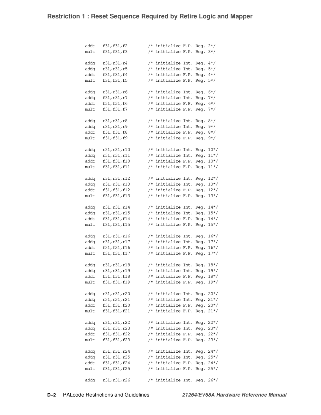 Compaq EV68A specifications 2PALcode Restrictions and Guidelines 