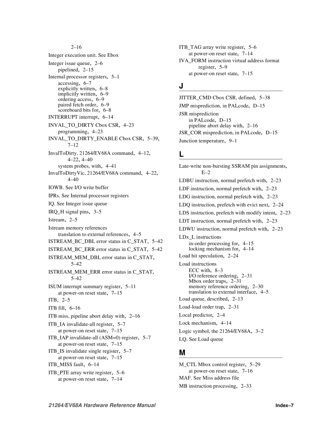 Compaq EV68A specifications Index-7 