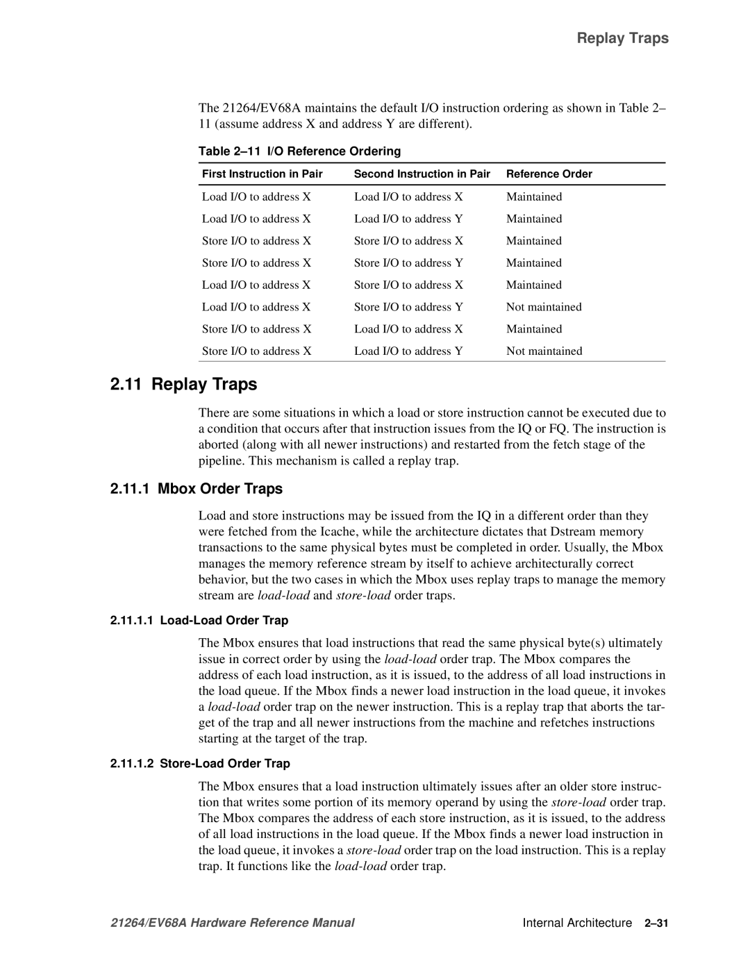 Compaq EV68A specifications Replay Traps, Mbox Order Traps 