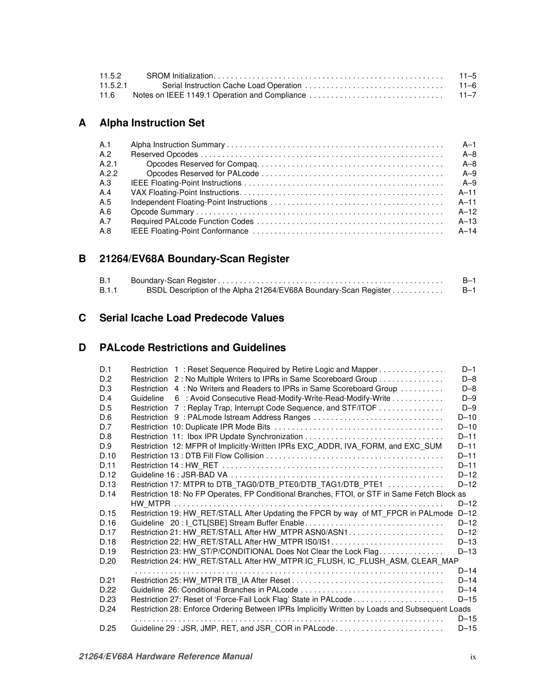 Compaq specifications Alpha Instruction Set, 21264/EV68A Boundary-Scan Register 