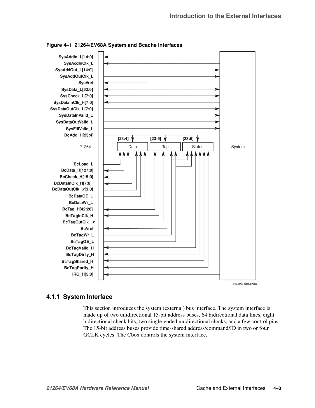 Compaq specifications System Interface, 21264/EV68A System and Bcache Interfaces 