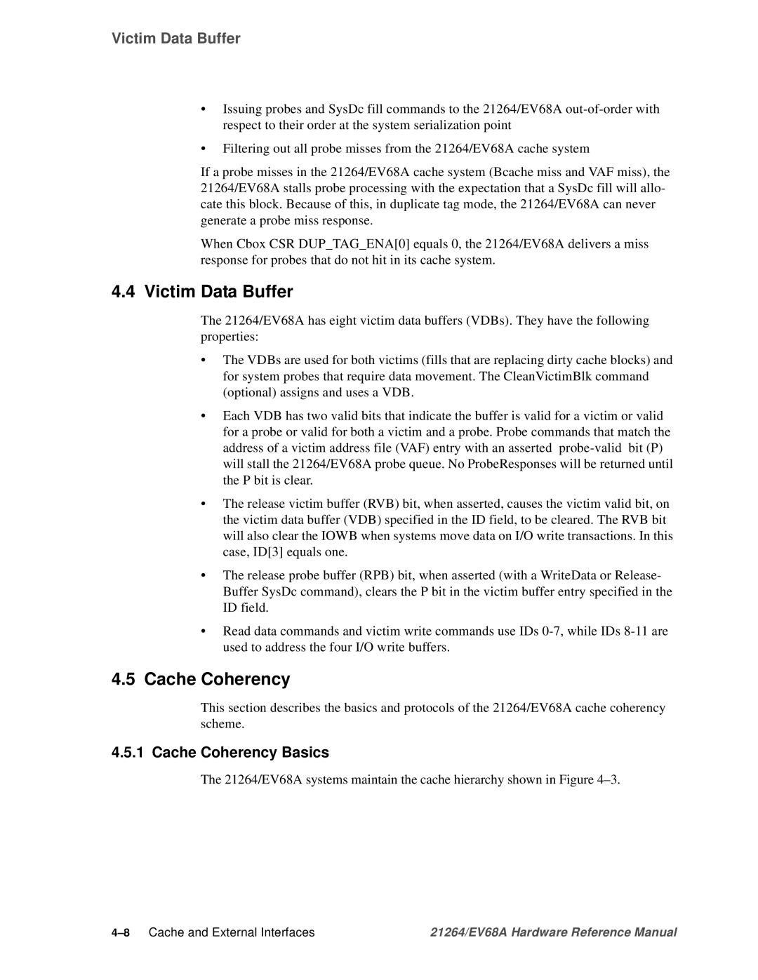 Compaq EV68A specifications Victim Data Buffer, Cache Coherency Basics 