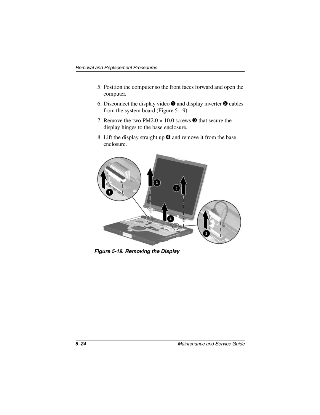 Compaq Evo N800v Series, Evo N800c Series, Evo N800w Series, Presario 2800 manual Removing the Display 