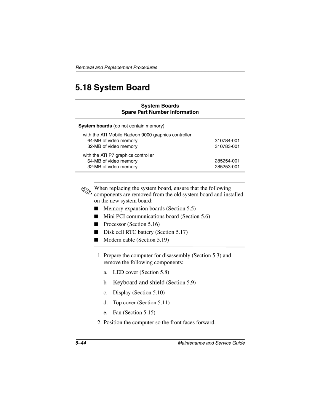 Compaq Evo N800v Series, Evo N800c Series, Evo N800w Series, Presario 2800 System Boards Spare Part Number Information 