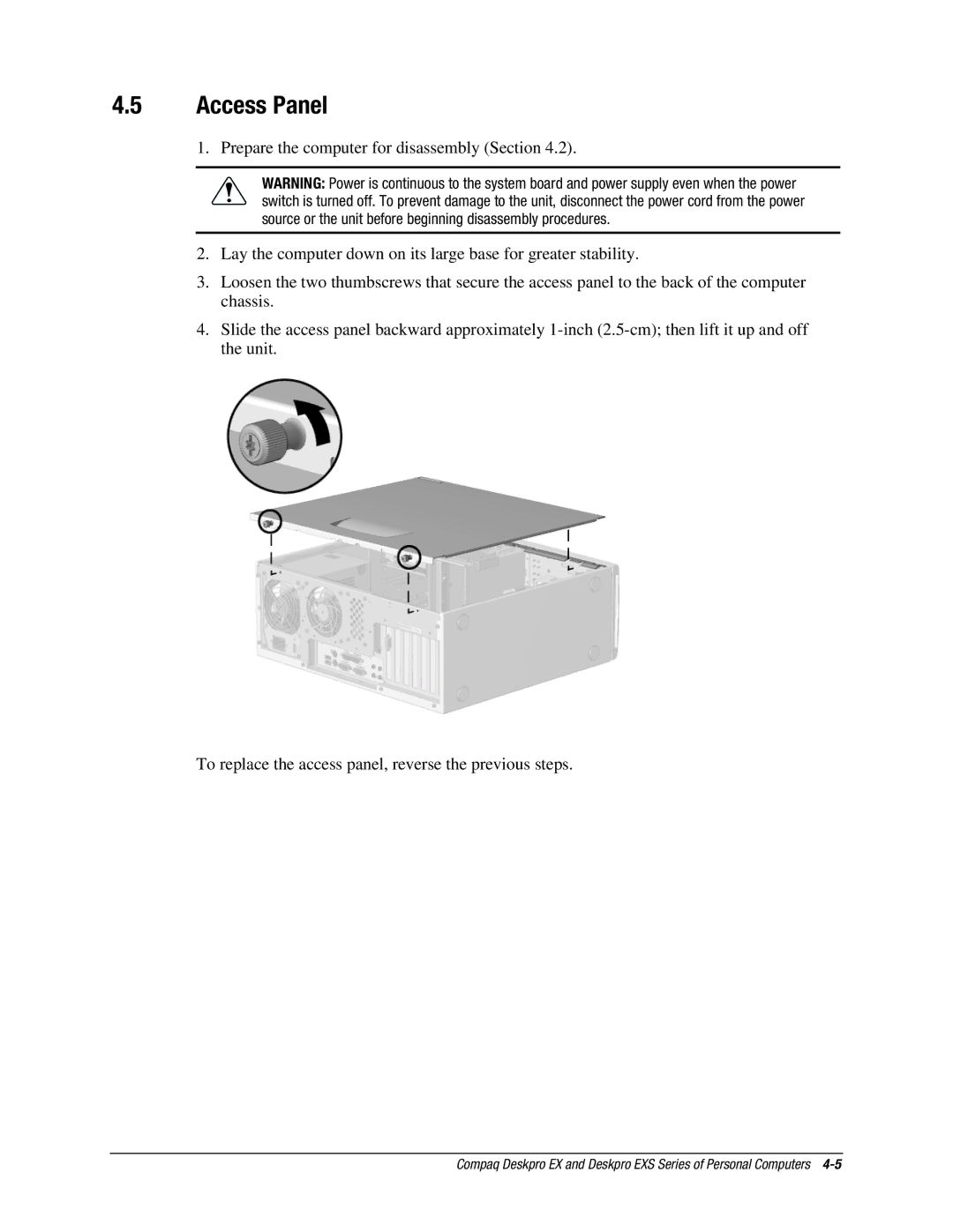 Compaq EXS Series, EX Series manual Access Panel 