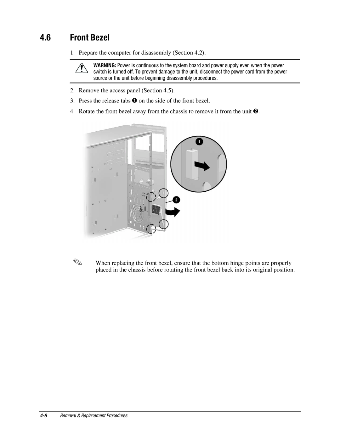 Compaq EX Series, EXS Series manual Front Bezel 