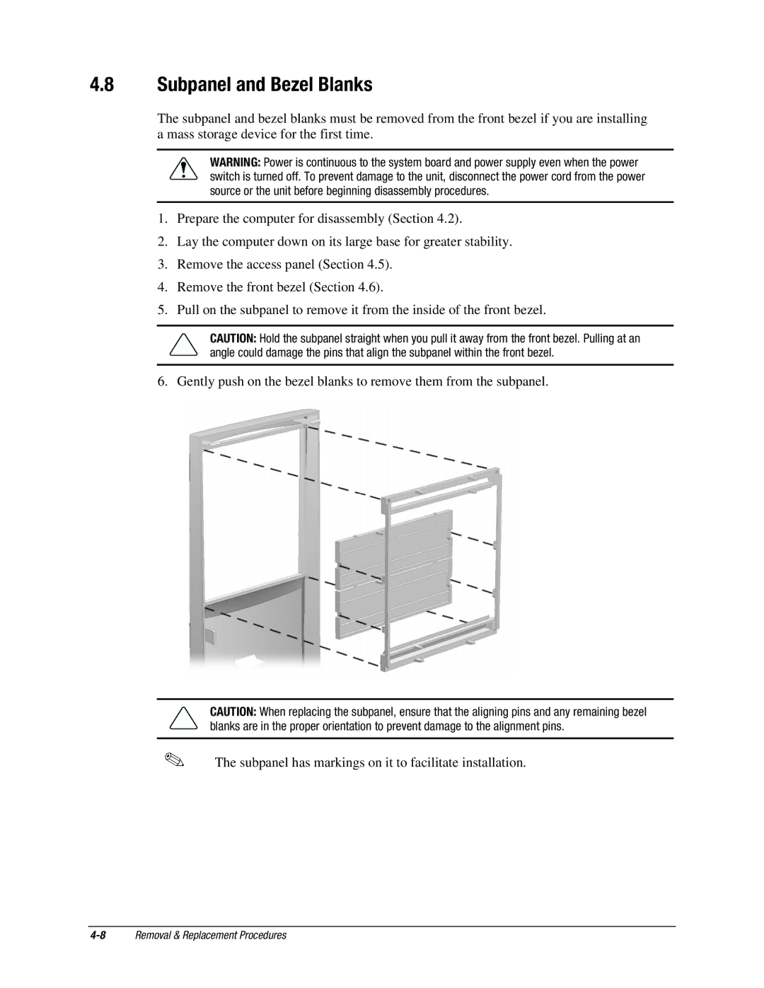 Compaq EX Series, EXS Series manual Subpanel and Bezel Blanks 