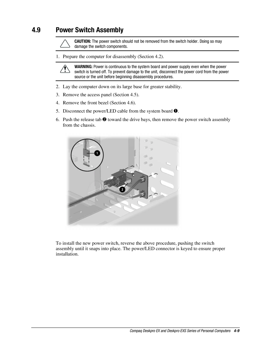 Compaq EXS Series, EX Series manual Power Switch Assembly 