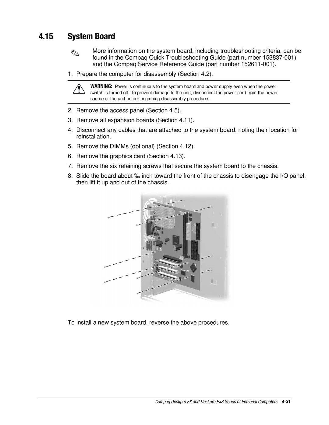 Compaq EXS Series, EX Series manual System Board 