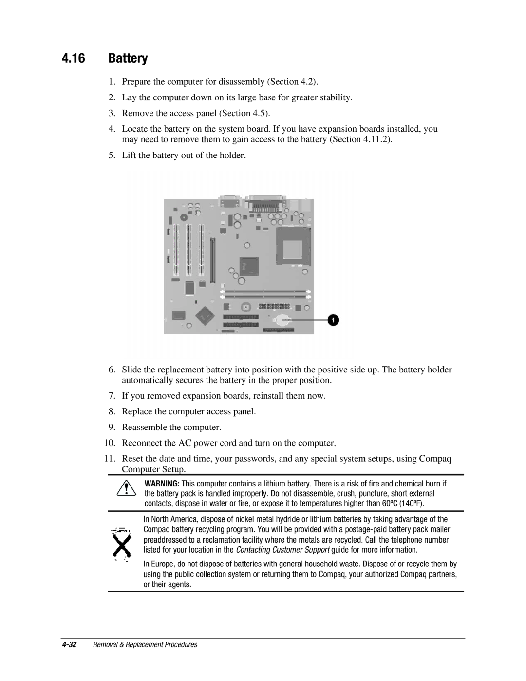 Compaq EX Series, EXS Series manual Battery 